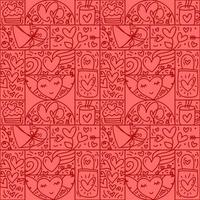 valentijnsdag logo vector naadloos patroon liefde, tas, hart, envelop lijn en abstract Aan rood achtergrond. hand- getrokken monoline bouwer voor romantisch groet kaart bruiloft