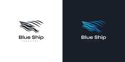 abstract en modern schip logo ontwerp in blauw helling stijl. jacht, reis logo of icoon vector