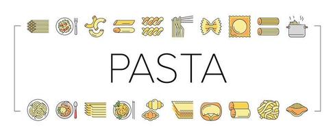 pasta heerlijk eten maaltijd koken pictogrammen instellen vector