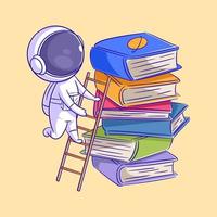 astronaut is beklimming de trap in zoeken van boeken vector