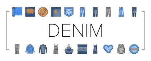 denim textiel materiaal mode pictogrammen reeks vector