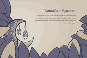 sier- halve maan maan achter de groot gras in tekenfilm ontwerp voor Ramadan kareem sjabloon ontwerp vector