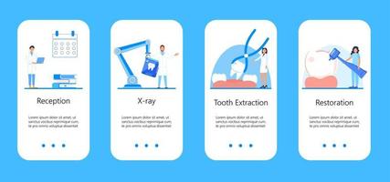 tandheelkundig Diensten vector concept voor app, sociaal verhalen. klein tandartsen maken röntgenstraal scannen van tanden. wit worden glazuur of herstel implantaat concept.