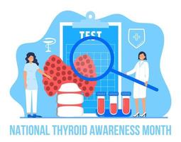 schildklier bewustzijn maand is gevierd in januari in Verenigde Staten van Amerika. hypothyreoïdie concept vector. endocrinologen diagnostiseren en traktatie menselijk schildklier klier. vector