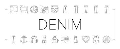 denim textiel materiaal mode pictogrammen reeks vector