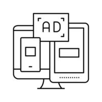 advertentie op computer telefoon en tablet display lijn pictogram vectorillustratie vector