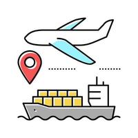 vliegtuig en schip leveren kleur pictogram vectorillustratie vector