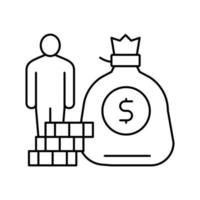 menselijk geld tas en munt heap lijn pictogram vectorillustratie vector