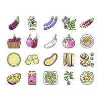 aubergine vitamine bio plantaardige pictogrammen instellen vector