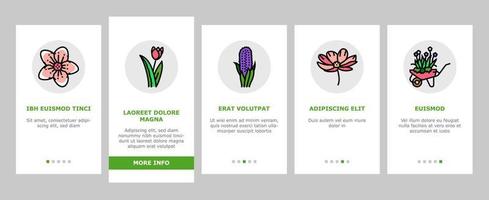 voorjaar seizoen bloem natuur onboarding pictogrammen reeks vector