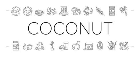 kokosnoot kokosnoot fruit vers wit pictogrammen reeks vector