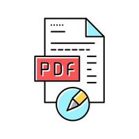 schrijven en bewerken van pdf-bestand kleur pictogram vectorillustratie vector