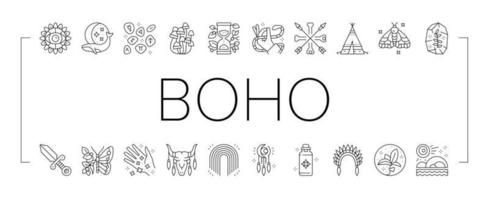 boho stijl decoratie collectie iconen set vector