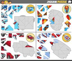 decoupeerzaag puzzel spel met tekenfilm vervoer tekens vector