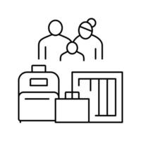 familie vluchteling met bagage lijn pictogram vectorillustratie vector