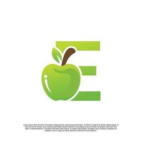 brief e logo ontwerp met fruit sjabloon vers logo premie vector