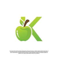 brief k logo ontwerp met fruit sjabloon vers logo premie vector