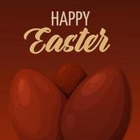 eieren in rood kleur Aan een plein achtergrond met de tekst gelukkig Pasen. vector illustratie voor religieus voorjaar vakantie. voor banier, poster