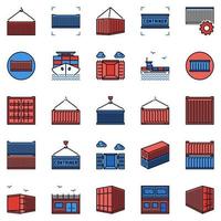 Verzending containers gekleurde pictogrammen set. intermodaal vracht houder tekens vector