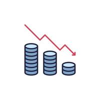 vallend pijl en munten vector geld devaluatie concept gekleurde icoon