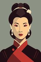 portret van een mooi Japans geisha. Chinese vrouw vector illustratie.