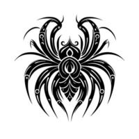 een eng zwart spin. sier- halloween ontwerp voor tatoeëren, t-shirt, poster, kaart, banier, embleem, teken. geïsoleerd, zwart en wit vector illustratie.