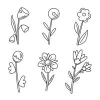reeks met 6 bloemen tekening abstract. hand- getrokken schets vector illustratie.