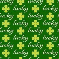 naadloos patroon van Lucky woorden en klaver bladeren Aan geïsoleerd groen achtergrond. ontwerp voor st. patricks dag viering, partij decoratie, scrapbooken, huis decor, textiel, afdrukken, papier ambachten. vector