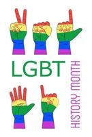 LGBT concept vector voor t-shirt, spandoek, poster, web op de witte achtergrond. handen zijn geschilderd in regenboogkleuren van LGBT Pride.