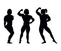 zwarte silhouetten van vrouwelijke bodybuilders vector