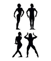 zwarte silhouetten van vrouwelijke bodybuilders vector