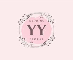 yy initialen brief bruiloft monogram logos sjabloon, hand- getrokken modern minimalistisch en bloemen Sjablonen voor uitnodiging kaarten, opslaan de datum, elegant identiteit. vector