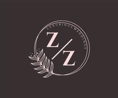 zz initialen brief bruiloft monogram logos sjabloon, hand- getrokken modern minimalistisch en bloemen Sjablonen voor uitnodiging kaarten, opslaan de datum, elegant identiteit. vector