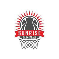 zonsopkomst basketbal logo vector illustratie sjabloon rood en grijs.