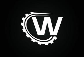 eerste w alfabet met een versnelling. uitrusting ingenieur logo ontwerp. logo voor auto, mechanisch, technologie, instelling, reparatie bedrijf, en bedrijf identiteit vector