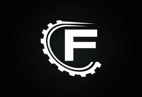 eerste f alfabet met een versnelling. uitrusting ingenieur logo ontwerp. logo voor auto, mechanisch, technologie, instelling, reparatie bedrijf, en bedrijf identiteit vector