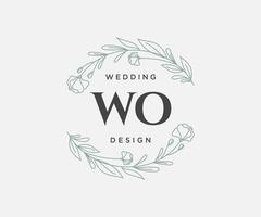 wo initialen brief bruiloft monogram logos verzameling, hand- getrokken modern minimalistisch en bloemen Sjablonen voor uitnodiging kaarten, opslaan de datum, elegant identiteit voor restaurant, boetiek, cafe in vector