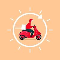 bezorger rijden scooter motorfiets. levering 24 uur concept. vector