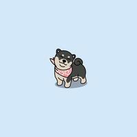schattig zwart en bruinen shiba inu puppy met bandana tekenfilm, vector illustratie