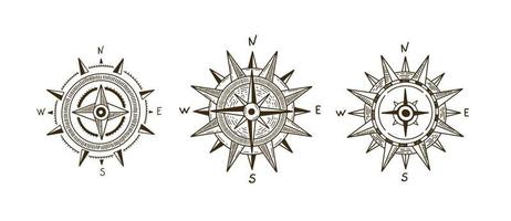 kompas wind roos, reeks hand- getrokken illustratie vector