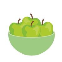 appels groen fruit in kom, op witte achtergrond vector