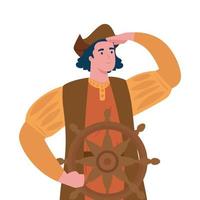 christopher columbus cartoon met roer vector ontwerp