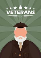 veteranen dag ansichtkaart. een oud leger Mens in uniform. vector illustratie.