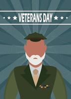 veteranen dag ansichtkaart. een ouderen veteraan in leger uniform. tekenfilm stijl. vector