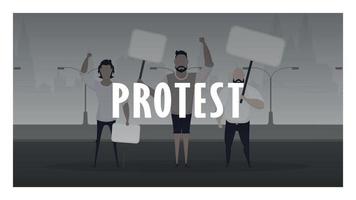 protest spandoek. een menigte van jongens met banners in hun handen kwam uit naar protest. prostituee stijl. vector illustratie.