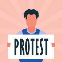 een Mens met een poster in zijn handen. protest concept. tekenfilm stijl. vector