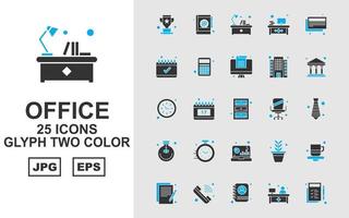 25 premium office glyph twee kleuren icon pack vector