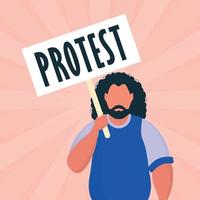 een Mens met een poster in zijn handen. protest poster. vector illustratie.