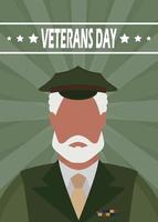 veteranen dag ansichtkaart. een ouderen veteraan in leger uniform. vector illustratie.
