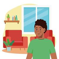 jonge man afro in de woonkamer scene vector